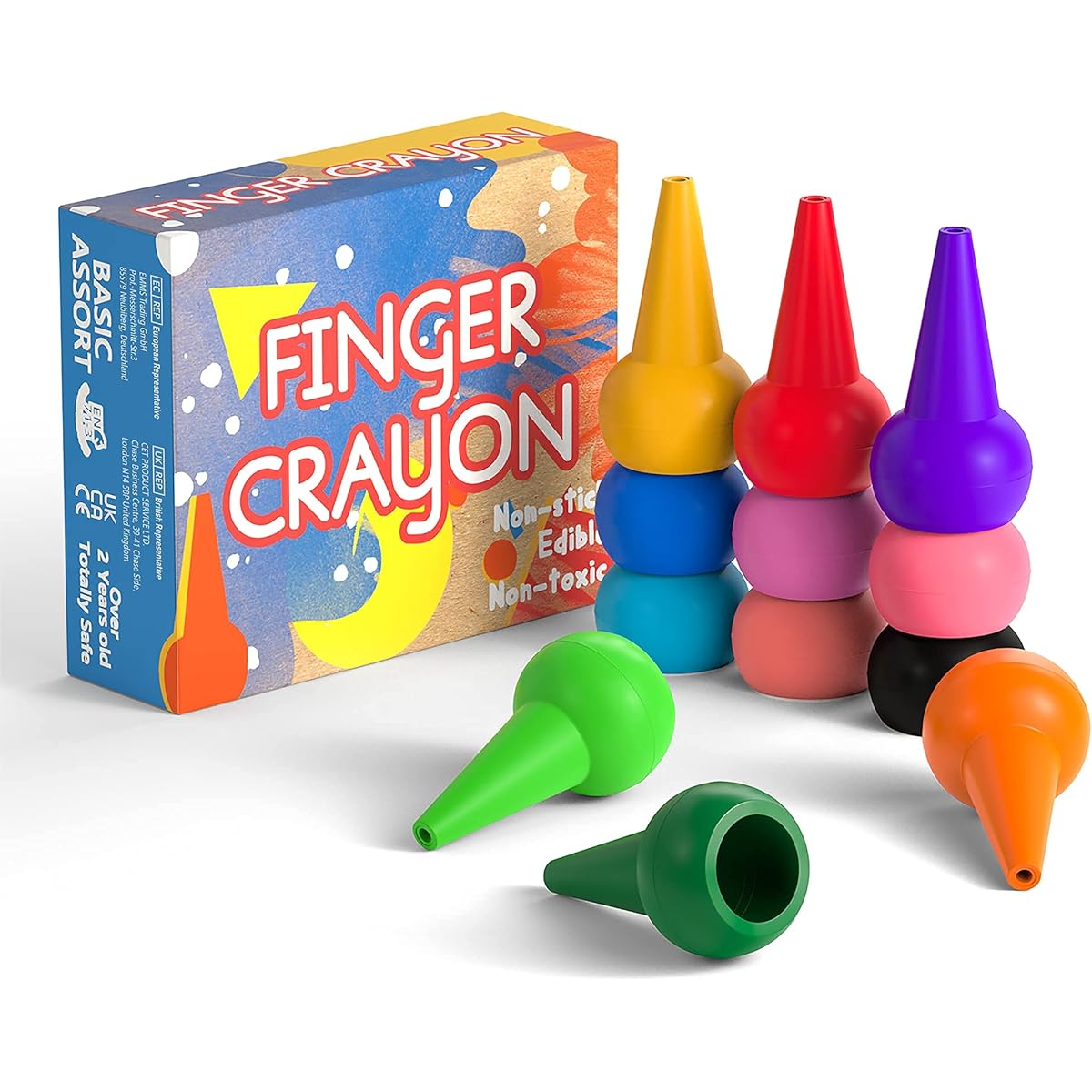GiBot 12 Colors Toddler Crayons Palm Grip Crayons Finger Paint Crayon Sticks Stackable Toys for Kids Boys Girls