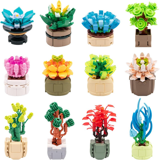 12pcs Succulent Decoration Building Kit Bonsai Wood Building Blocks Set Flower Bouquet Toy Kit Plant Collection Creative Building Projects for Home and Office Kids Party Birthday Favors