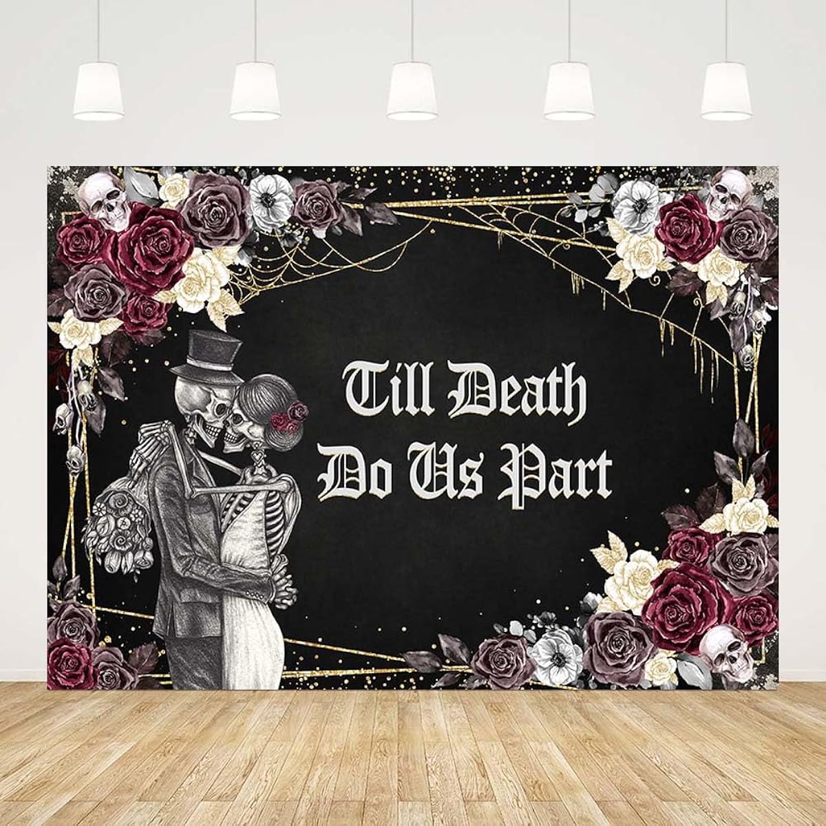 AIBIIN 7x5ft Halloween Dead or Alive Part Backdrop Spooky Skull Gothic Wedding Party Decoration Supplies Bridal Shower Bride and Groom Mr & Mrs Anniversary Party Banner Photo Studio Props