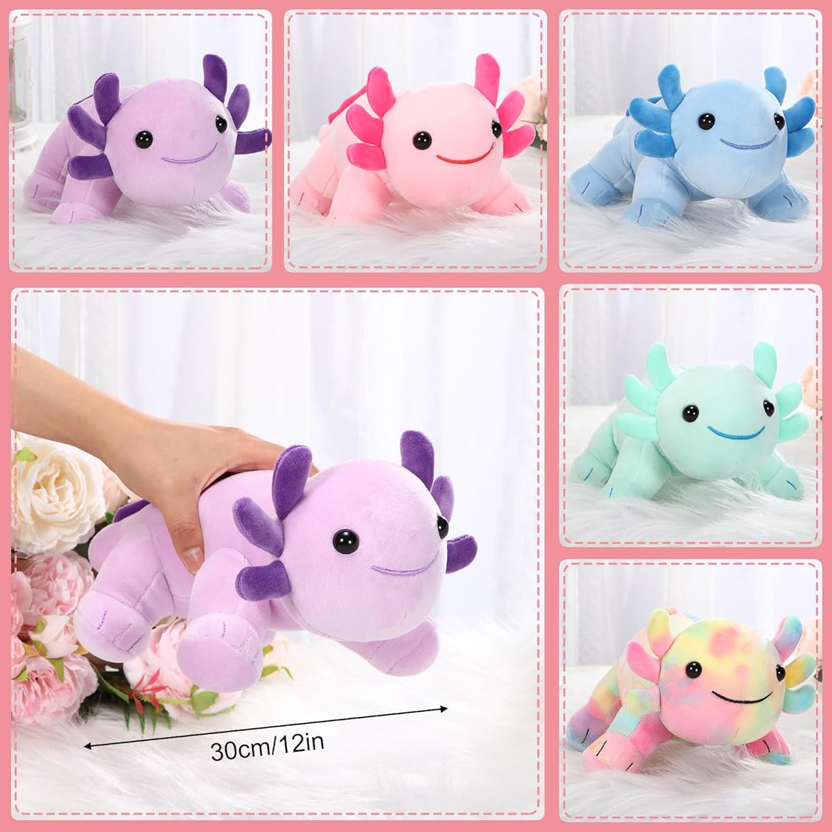 Libima 5pcs 12'' Axolotl Plush Toy Axolotl Stuffed Pillow Doll Cute Soft Axolotl Toy Axolotl Birthday Gift Home Decoration Blue Pink Purple Green Tie Dye