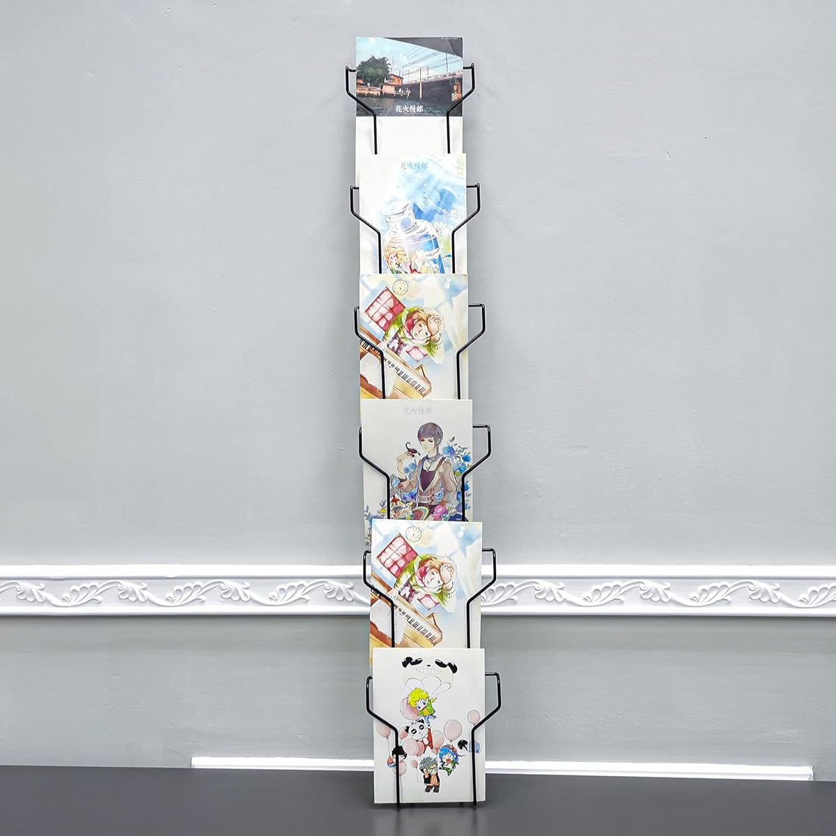 FixtureDisplays® Wall Mount 5 x 7 inch 5.8 inch Pocket Vertical Portrait Width Greeting Card Postcard Display Wire Rack Black 11716-NPF