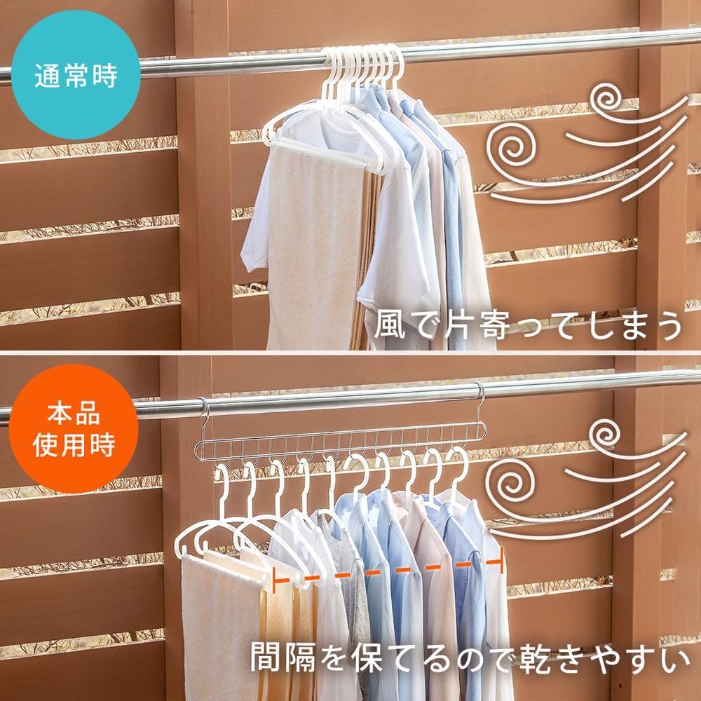 Shimomura Kikaku 10-row hanger, set of 2 [Made in Japan] Can be hung evenly spaced, Prevents skewing, Takes all together, Can be dried in the bathroom, Dry outside, Dry indoors, Stainless steel, Drying laundry Tsubame Sanjo 45036