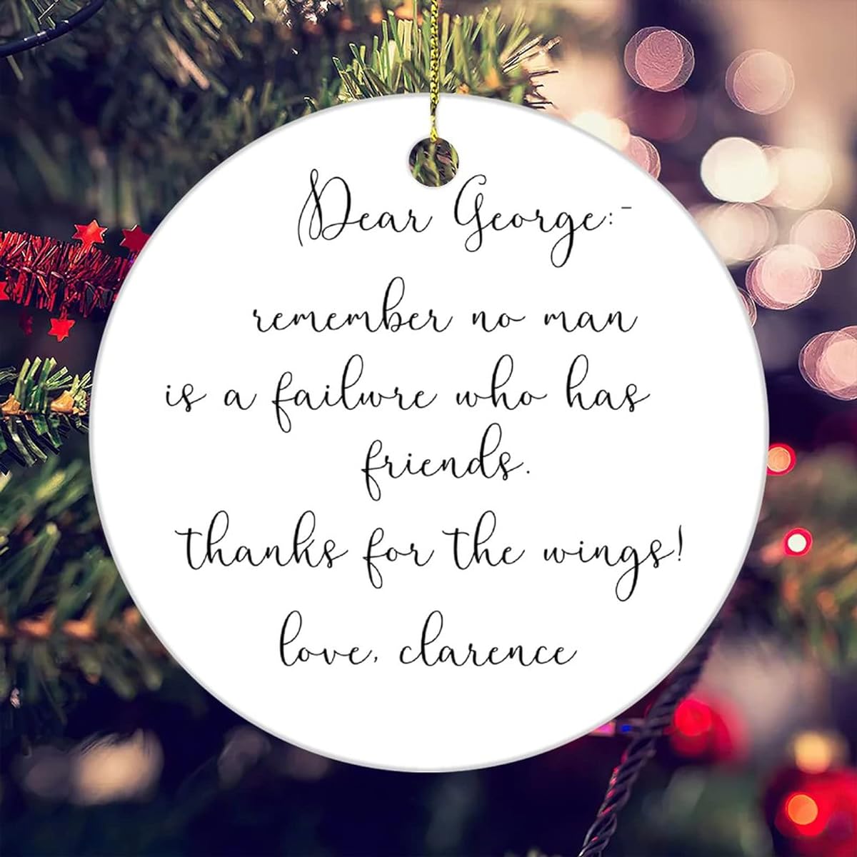 UTF4C Round Ceramic Ornament It's A Wonderful Life, Remember No Man is A Failure Christmas Tree Christmas Decoration 3"