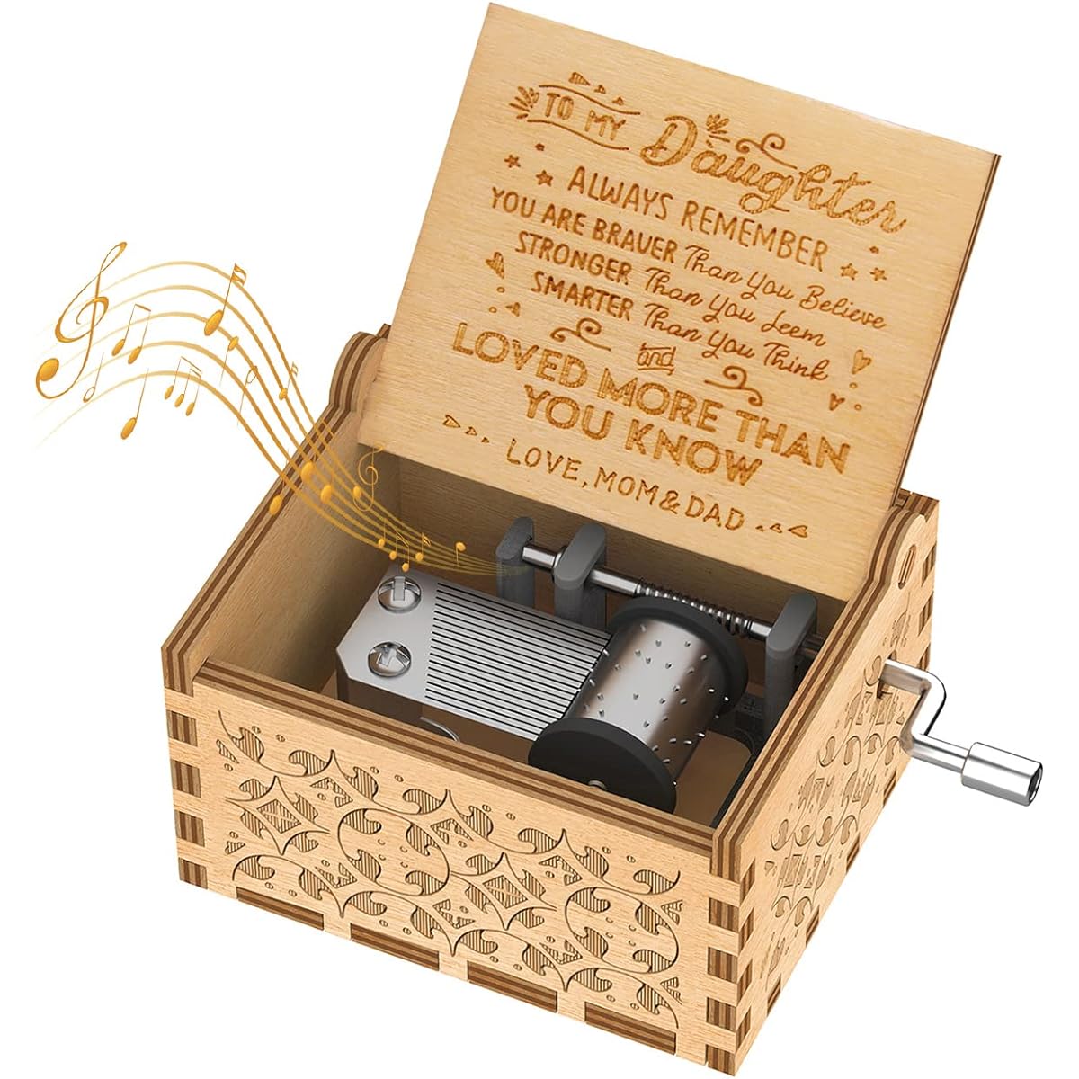 Sooharic Music Box for Daughter, Gift from Mom and Dad, Hand-Cranked Music Box, Wooden Vintage, From Parents to Daughter