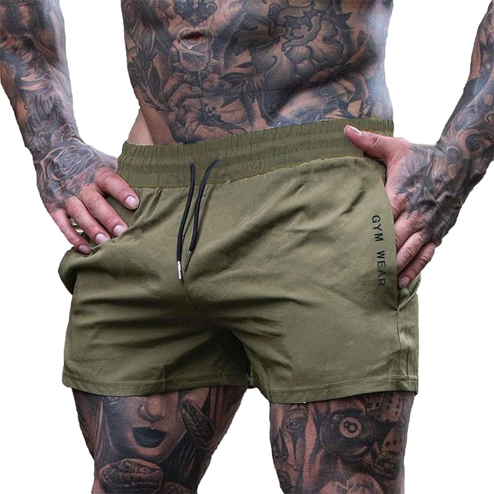 [Manatsulife] Men's Gym Shorts, Muscle Training, Quick Drying, Woven Fabric, Two Pocket Beach Pants, Three-quarter Length, Simple DK17