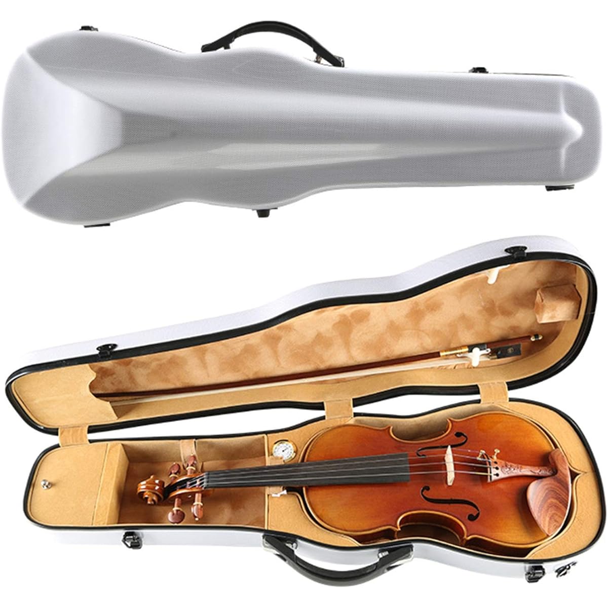 Violin Case Violin Piano Case Hard Shell Appearance Carbon Fiber Glass Fiber Musical Instrument Accessories Sturdy Lightweight Pressure Resistant (Color: White, Size: 3/4)