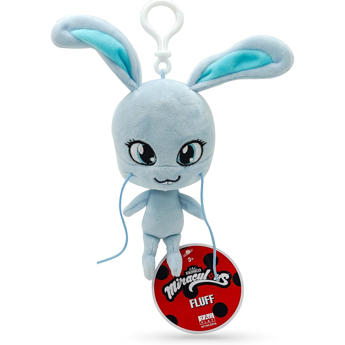 Miraculous Ladybug - Kwami Life-Size Fluff 5" Rabbit Plush Clip-On Toy for Kids Super Soft Collectible Stuffed Animal with Sparkly Stitched Eyes and Color-Matched Backpack Keychain (Zag Play)