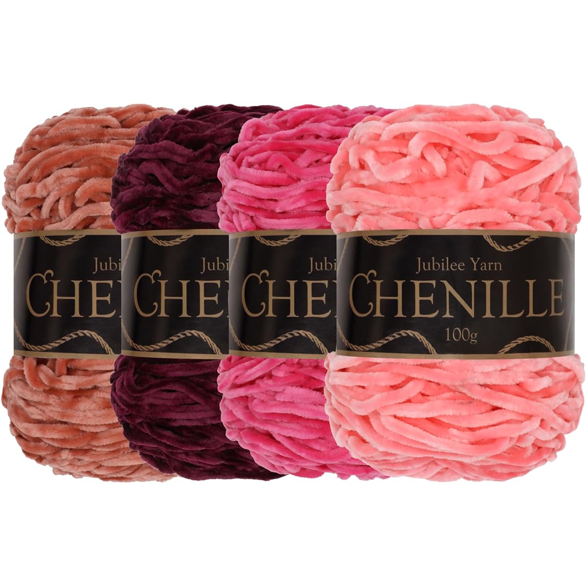 JubileeYarn Chenille Yarn - Worsted Weight - 100g/cake - Pink - 4 cakes