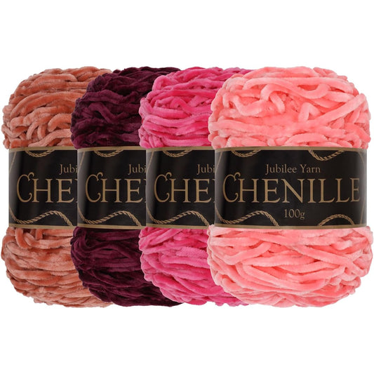 JubileeYarn Chenille Yarn - Worsted Weight - 100g/cake - Pink - 4 cakes