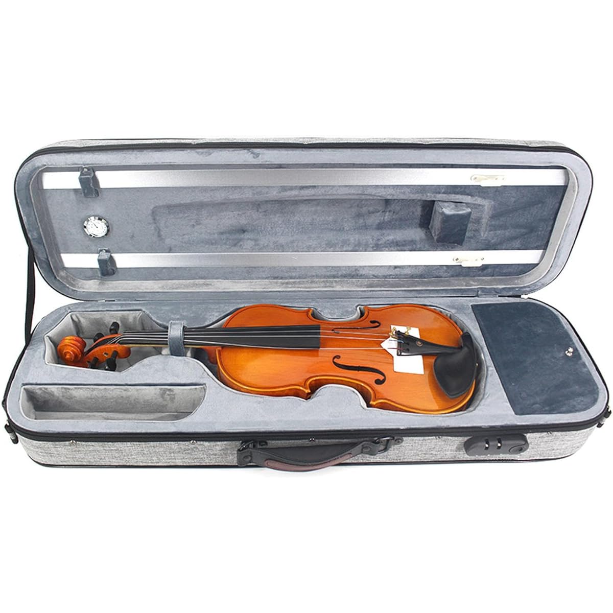 Violin Case, 4/4 Full Size Violin Hard Case, Professional Violin Case Backpack, Portable Lightweight Violin Hard Case with Hygrometer, Violin Protection Box, Cotton Lining, Portable Violin Backpack, Grey