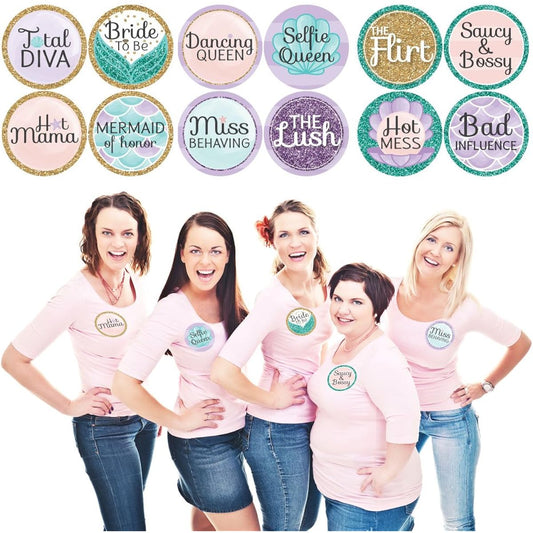 Trading The Tail For A Veil - Mermaid Bachelorette Party or Bridal Shower Name Tags - Sticker Set of 12