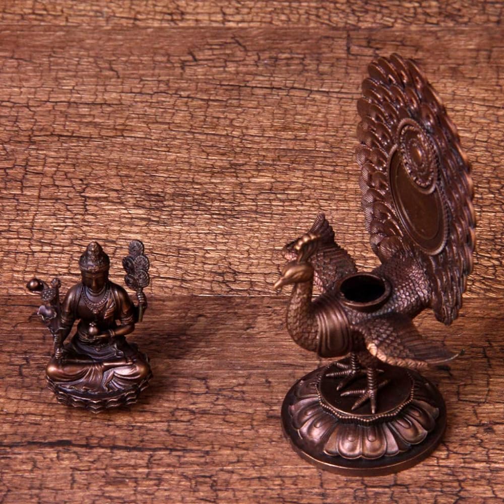 Mini Buddha Statue [Kujaku Myo-o] Mounted Peacock Brass Ornament (Height 12cm x Width 7cm x Depth 4cm) Prosperous Business, Good Health, Good Fortune, Good Luck, Warding Off Misfortune, Bronze Statue (Old Color)