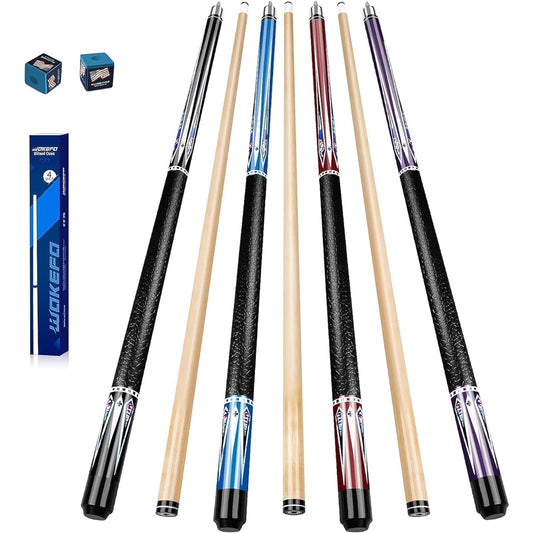 Wakefa Pool Billiard Cue Stick Set for Adults Pool Stick 58 Inch Maple Wood Pool Stick Set 4-18oz 19oz 20oz 21oz 2 Pool Cue Sticks