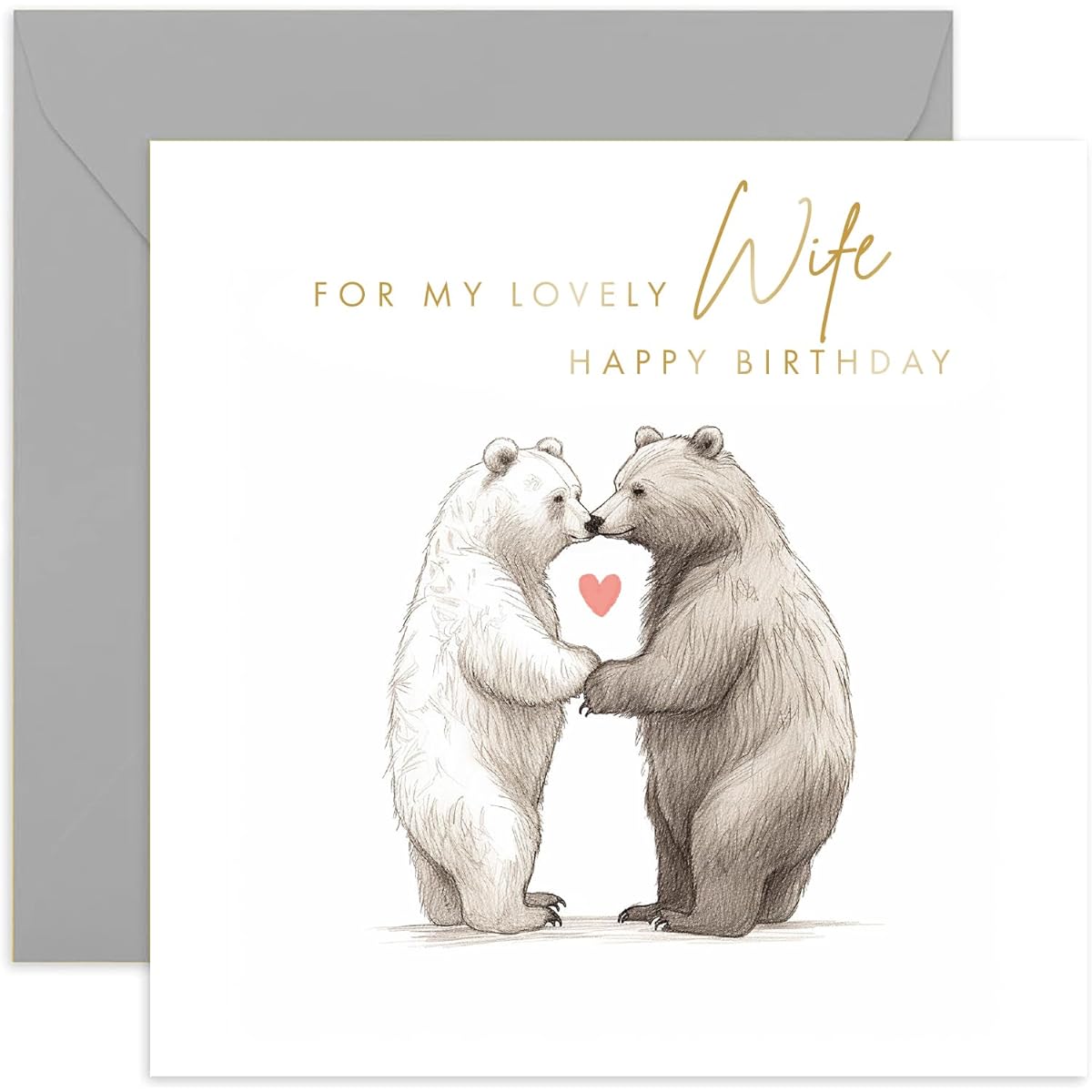 Old English Co. Birthday Card for Wife - Cute Bear Couple Romantic Design Birthday Card for Other Half Spouse - Wife Birthday Gift from Husband - Love You Card | Blank Inner Envelope
