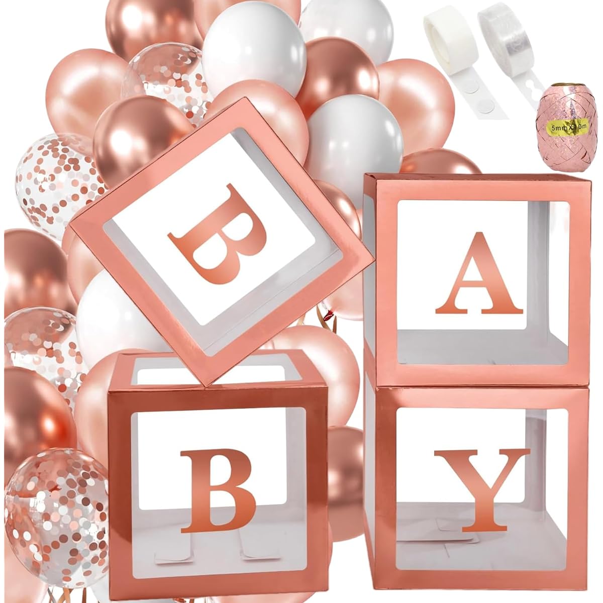 105pcs Rose Gold Balloon Garland with 4 Balloon Boxes and 52 A-Z Letters Party Supplies Rose Gold Balloon Arch Kit for Bridal Shower Wedding Anniversary Bachelorette Birthday Party Decorations