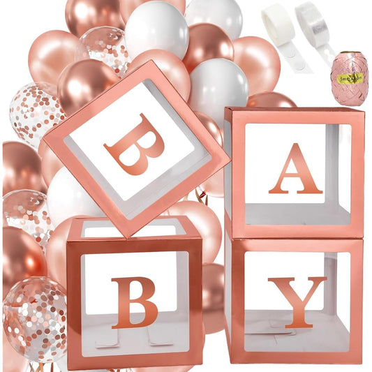 105pcs Rose Gold Balloon Garland with 4 Balloon Boxes and 52 A-Z Letters Party Supplies Rose Gold Balloon Arch Kit for Bridal Shower Wedding Anniversary Bachelorette Birthday Party Decorations