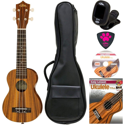 ARIA KOA wood soprano ukulele AU-1KG beginner set with soft case/clip tuner/instructional book with DVD