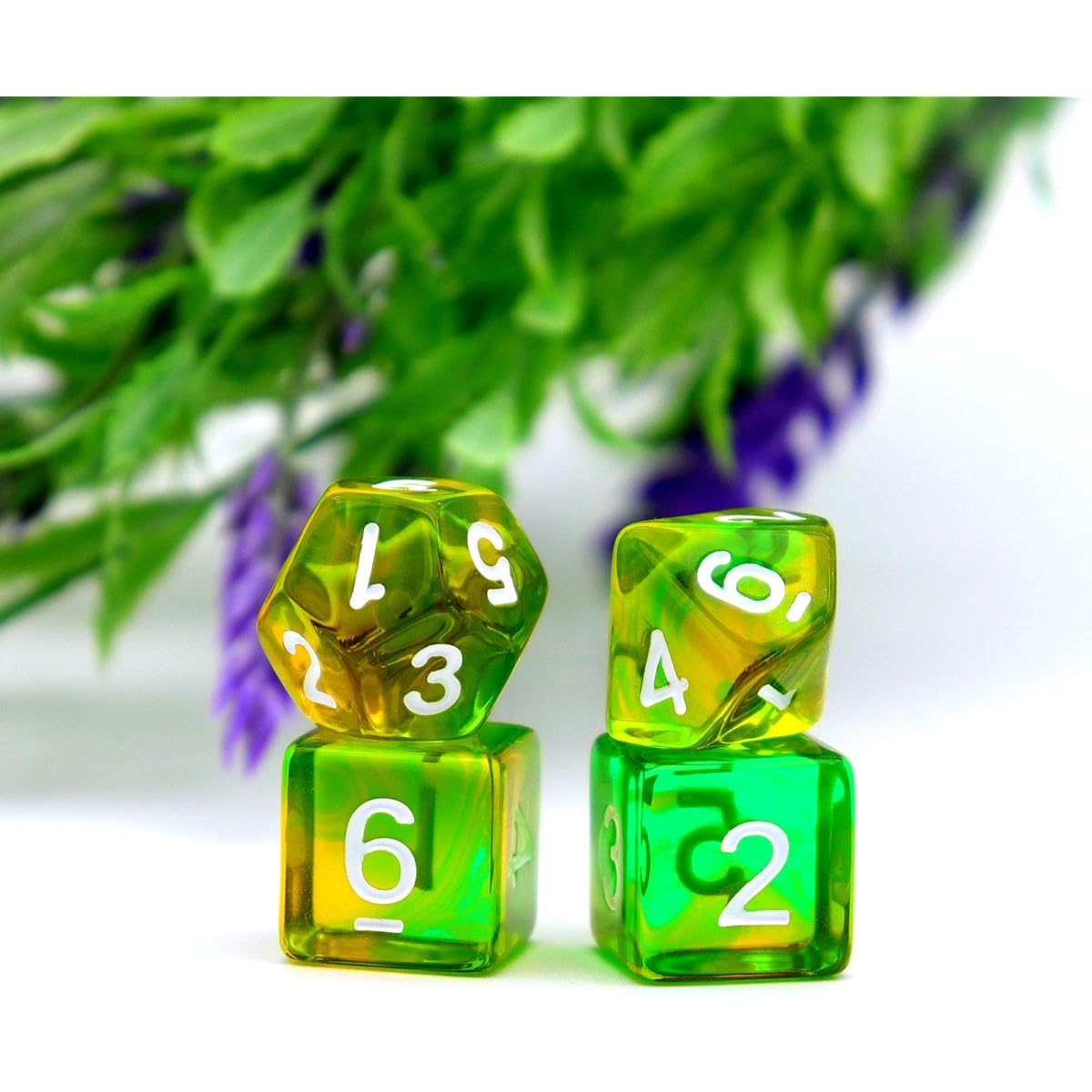 Haxtec DND Dice Set, Polyhedral D&D Dice for RPG, Translucent Yellow Green, 11 Pieces