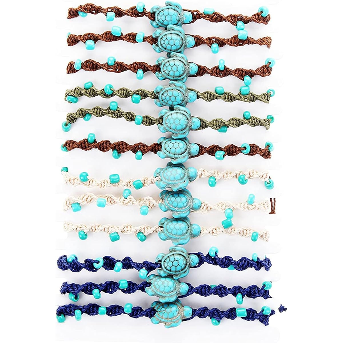 COLORFUL BLING 12pcs Adjustable Natural Seashell Starfish Cowrie Strand Bracelet Handmade Braided Turtle Tortoise Shell Beaded Bracelet for Women Girls Surfer Beach Friendship Jewelry