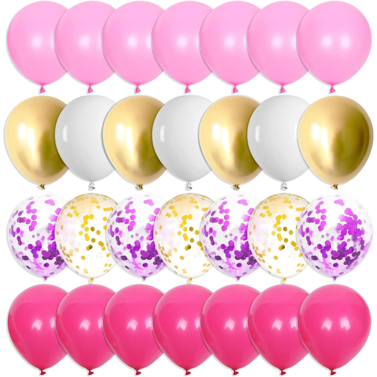 Pink Balloons 12 Inch Hot Pink Balloons Gold Balloons with Confetti Balloons for Birthday Wedding Bridal Baby Shower Decorations