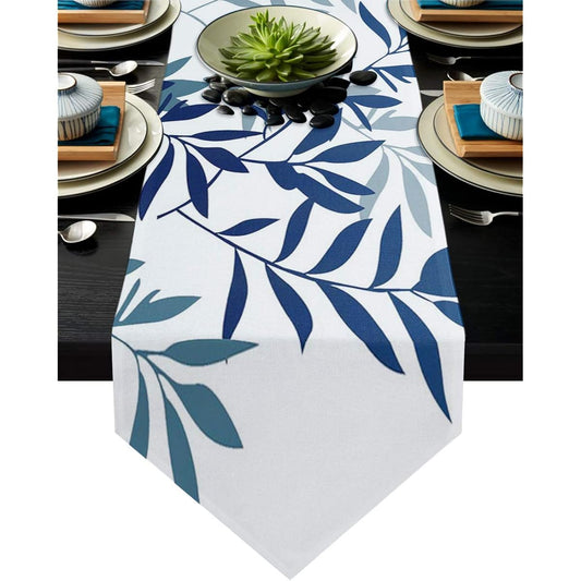 ARTSHOWING Botanical Table Runner 13x36 Inch Decorative Table Runner for Catering Events, Dinner Parties, Weddings, Holidays, Indoor and Outdoor Use, Blue, Watercolor, Artistic Leaves