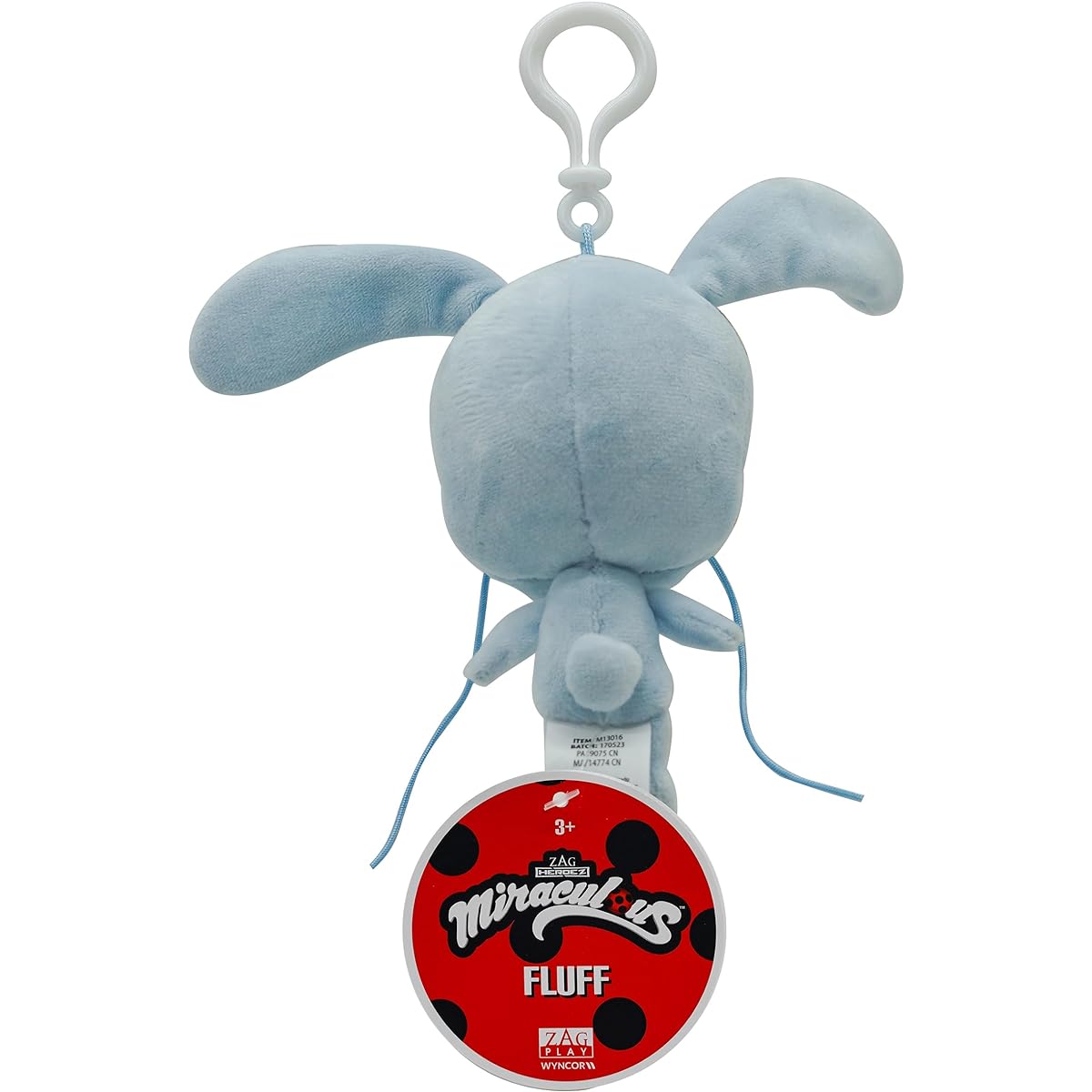 Miraculous Ladybug - Kwami Life-Size Fluff 5" Rabbit Plush Clip-On Toy for Kids Super Soft Collectible Stuffed Animal with Sparkly Stitched Eyes and Color-Matched Backpack Keychain (Zag Play)