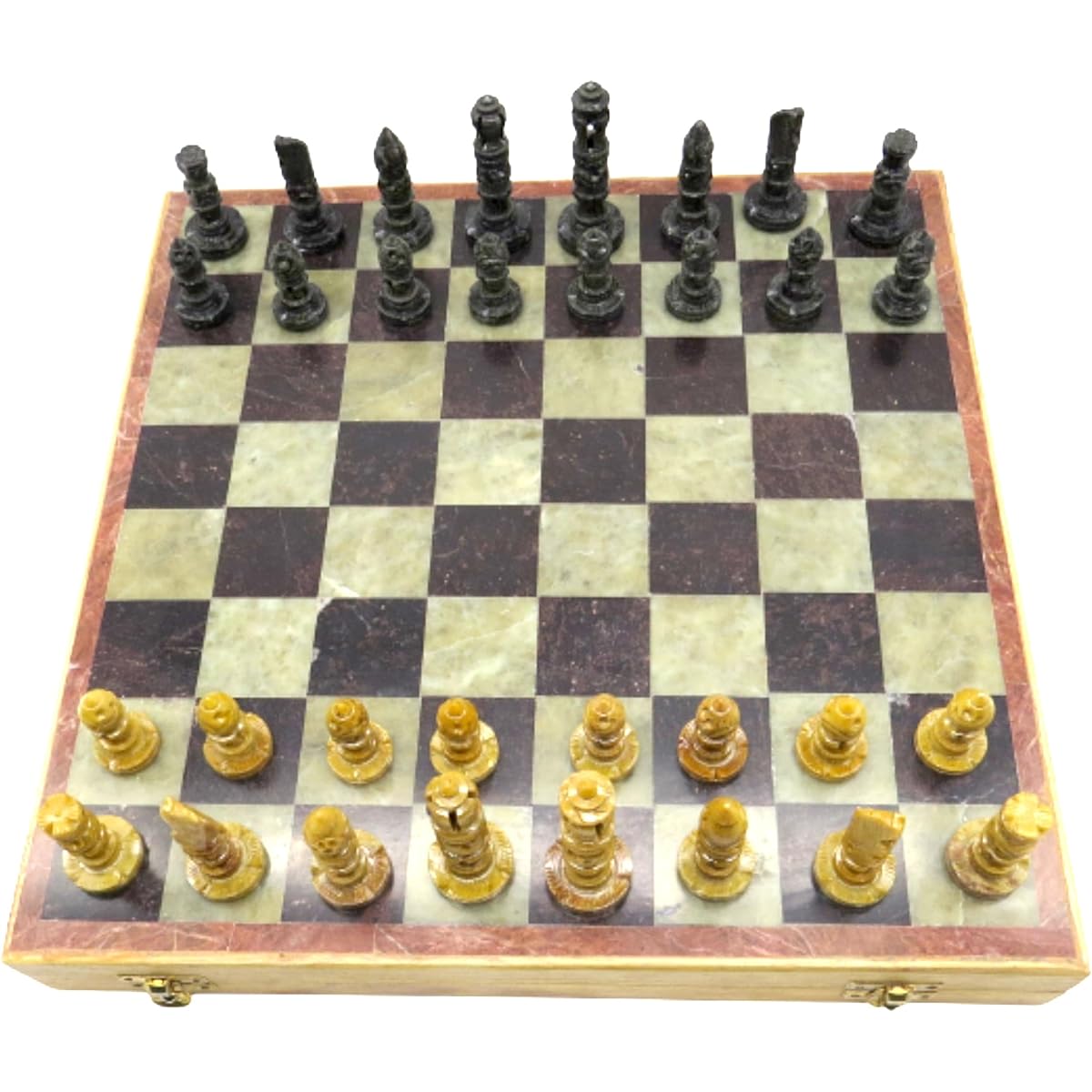 Unideco Black and White Chess Set - 14.0 Inch Wooden Chess Board with Handmade Stone Marble Game Board Inset - Chess Set with Storage Cool Chess Set - Fancy Chess Board Folding