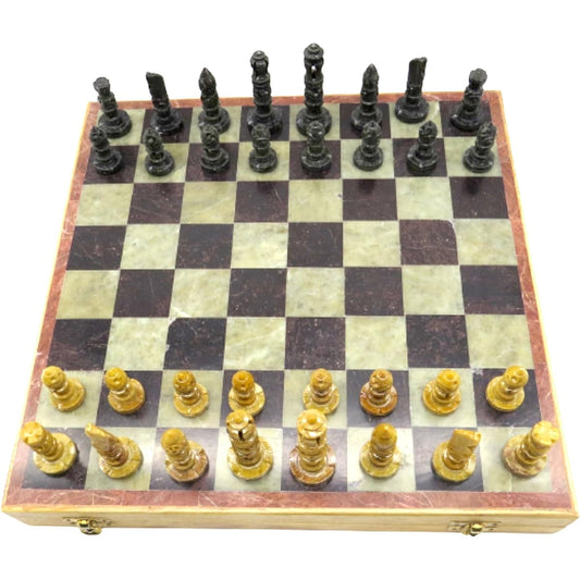 Unideco Black and White Chess Set - 14.0 Inch Wooden Chess Board with Handmade Stone Marble Game Board Inset - Chess Set with Storage Cool Chess Set - Fancy Chess Board Folding