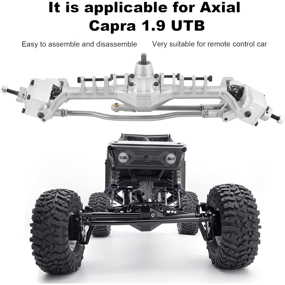 XTevu RC Front Axle - Aluminum Alloy Remote Control Crawler Metal Front Portal Axle Assembly for Axial Capra 1.9 UTB RC Car