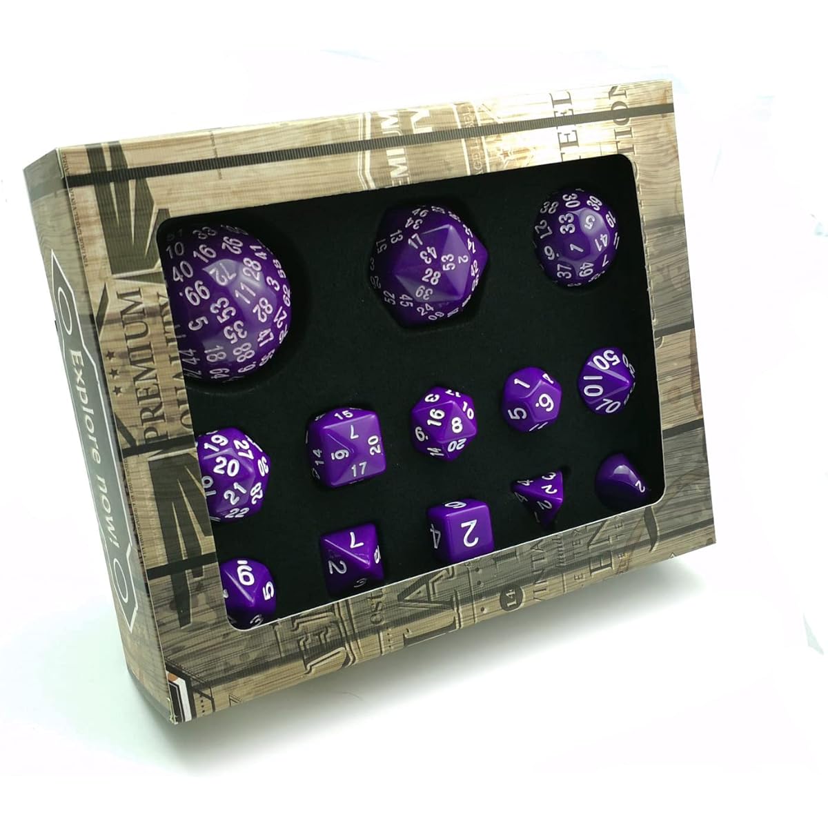 Bescon Complete Polyhedral RPG Dice Set 13 Pieces D3-D100 100 Sided Dice Set Solid Purple