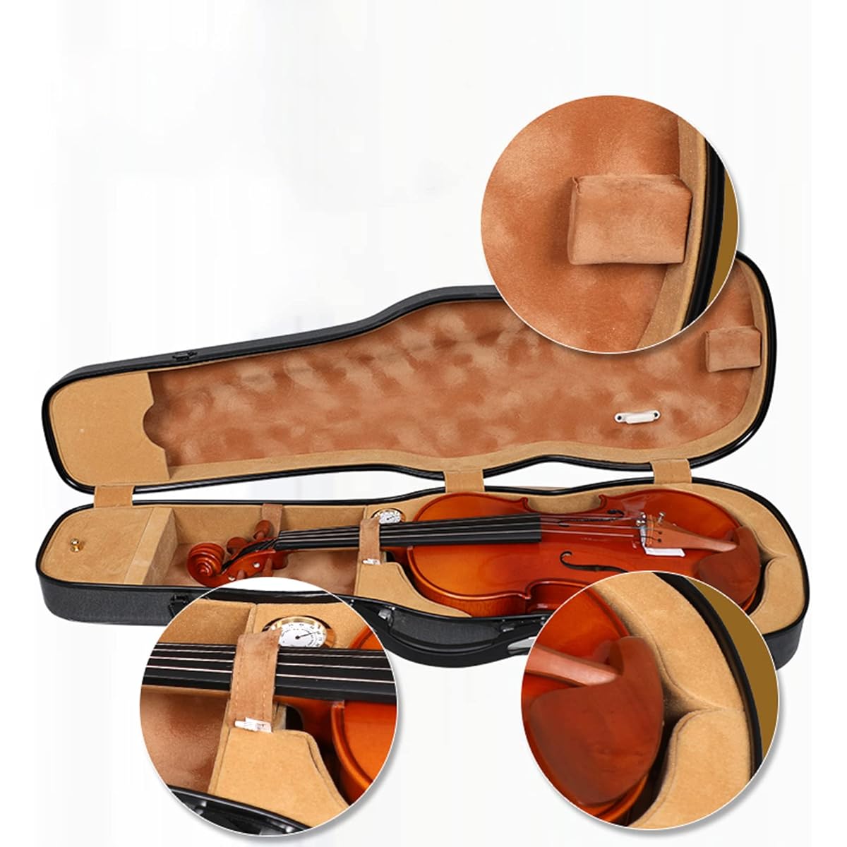 Violin Case Carbon Fiber Pattern PC Hard Shell Fits 4/4 Full Size - Backpack Style Violin Music Bag with Hygrometer,black-3/4
