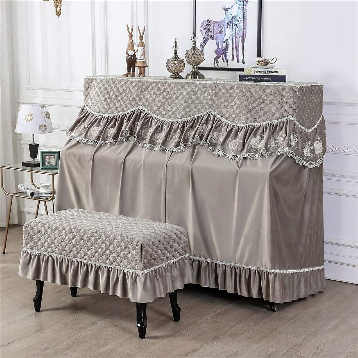 Musical Instrument Store Piano Cover Piano Cover Full Cover High-End Piano Cover Stool Cover Elegant Feel (Color: Gray, Size: Universal)