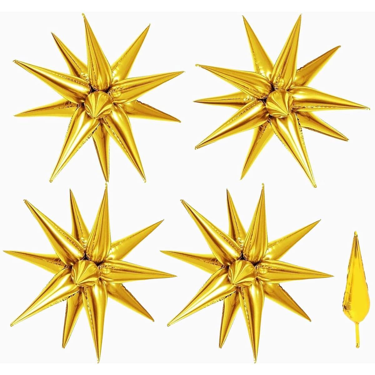 Maylai 50pcs Large Gold Star Balloons Big Metallic Explosion Star 40cm Foil Balloons 12 Point Star Balloons Starburst Cone Mylar Balloons Spike Balloons for Birthday Christmas Party Decorations