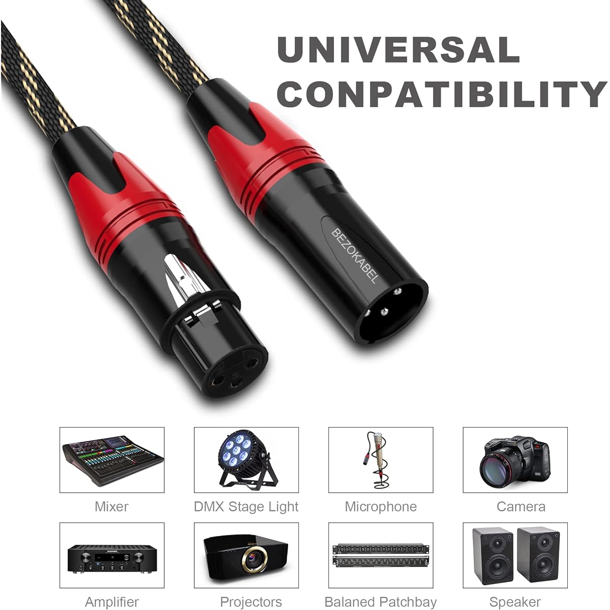 BEZOKABEL XLR Cable XLR Cable 3ft 4 Pack Mic Cable Male to Female Nylon Braided 3 Pin XLR Speaker Cable