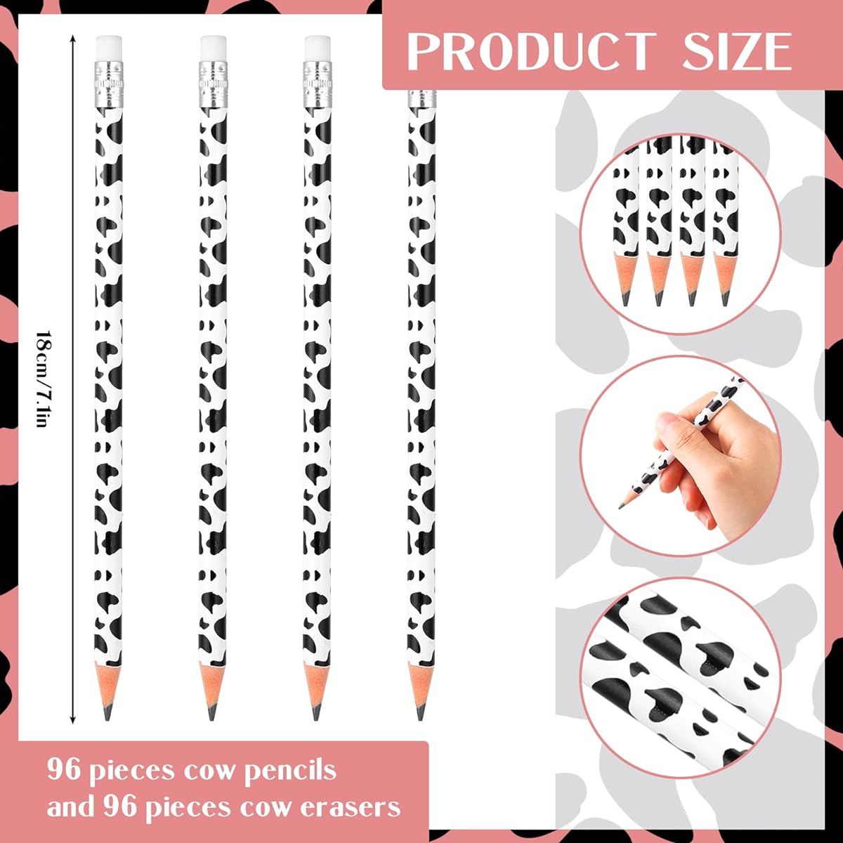 Ctosree 96pcs Cow Pencils with Animal Erasers Set for Kids, Cow Novelty Pencils, 96pcs Cute Erasers, Cow Party Favors for School, Office, Home, Students, Prizes, Classroom Rewards Supplies