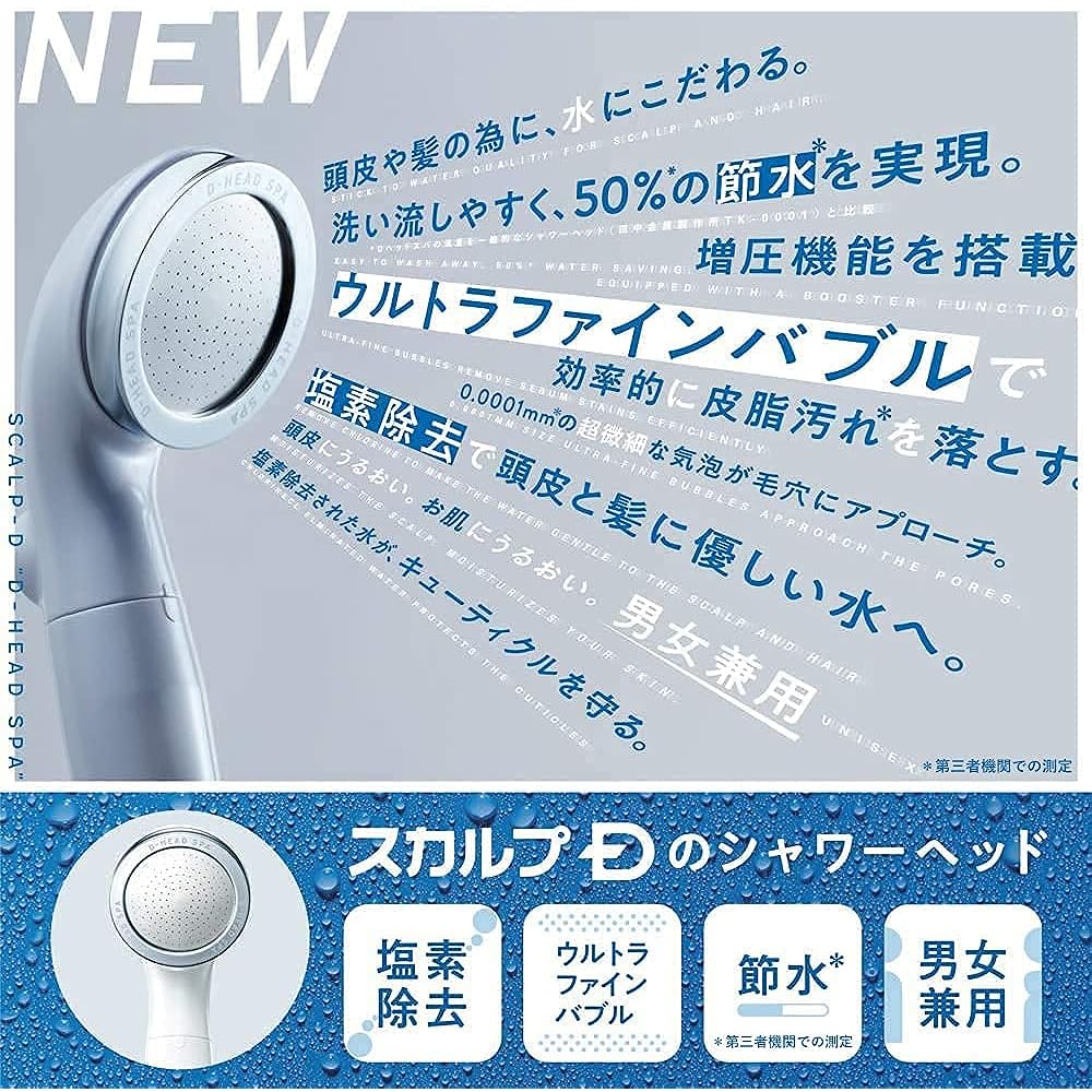 ANGFA D-Head Spa Shower Head, Scalp Dirt Removal, 50% Water Saving, Chlorine Removal, Pressure Boosting Function, Ultra Fine Bubble, 2 Water Purification Cartridges Included