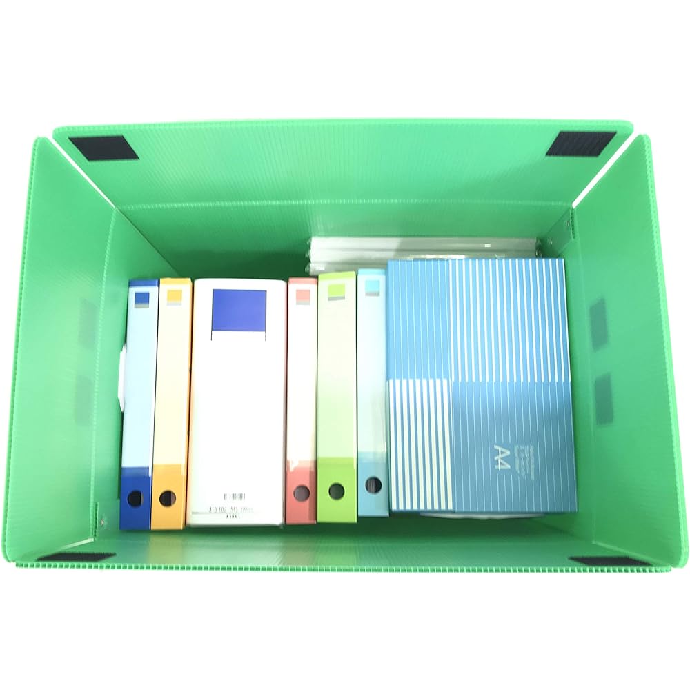 Tachibana Sangyo Foldable Plastic Dan Storage Box Set of 5 (Green) 53cm x 38cm x 33cm Handle Included Thin Folding Velcro Storage Good Document Organizing Box Telework with Lid Home Evacuation Company Office Packing Made of Resin