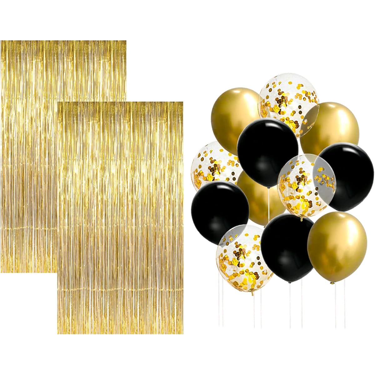 Black & Gold Party Decorations Kit Gold Foil Fringe Curtain Backdrop Black & Gold Balloons Set New Year's Eve Party Decorations 2023 Black & Gold Birthday Party Supplies