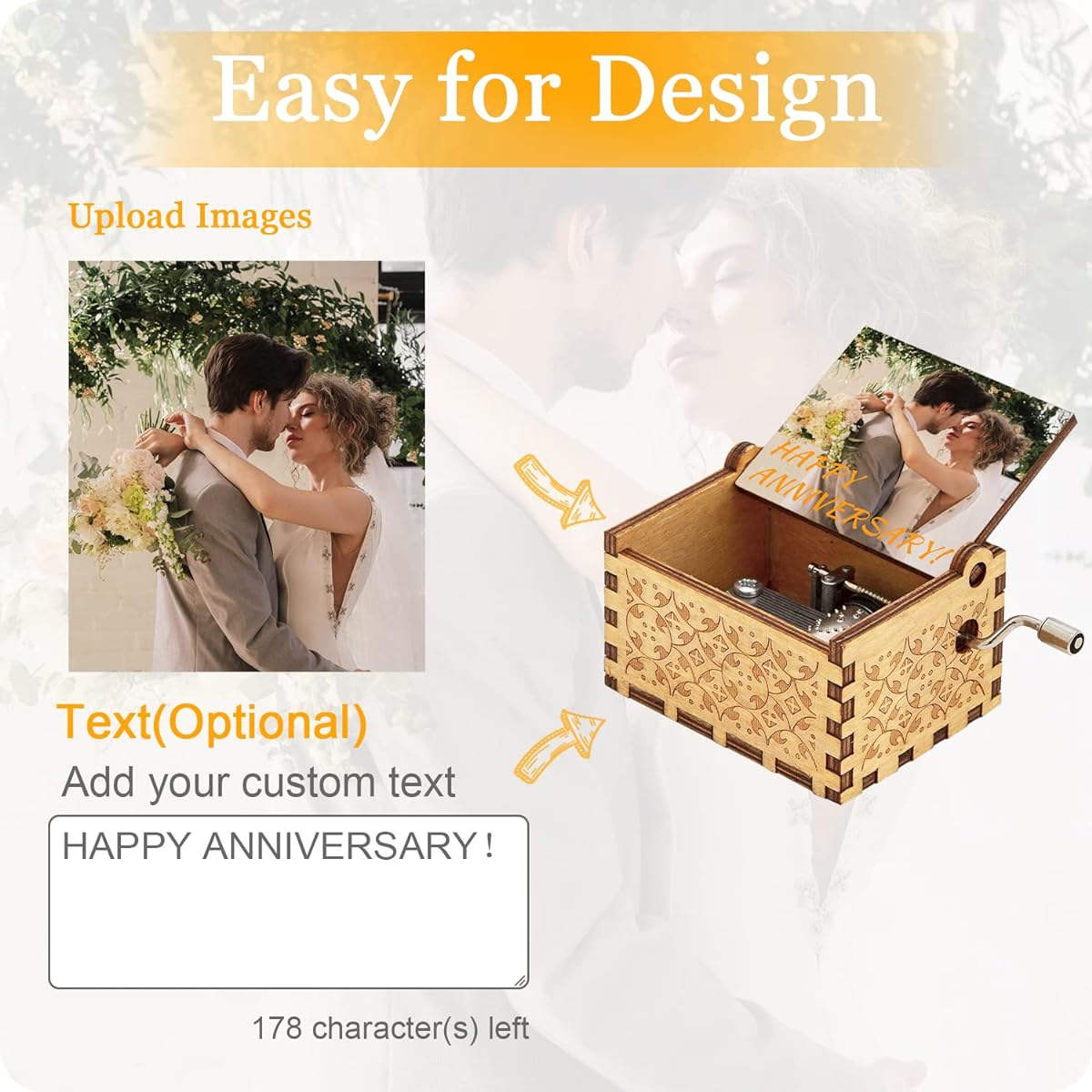Personalized Music Box Custom Gift with Photo Wooden Hand Crank Music Box Father's Day Mother's Day Valentine's Day Wedding Anniversary Birthday