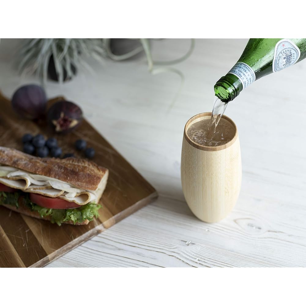 RIVERET Cocoon Tumbler 330ml Pair Set Bamboo Dishwasher Safe White/Brown RV-120WB