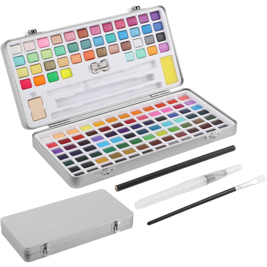 128 Colors Watercolor Paint Set Portable Watercolor Paint Set with Iron Box Drawing Kit with Paintbrushes and Pencils Art Supplies Painting Set for Adults Students Beginners Professionals