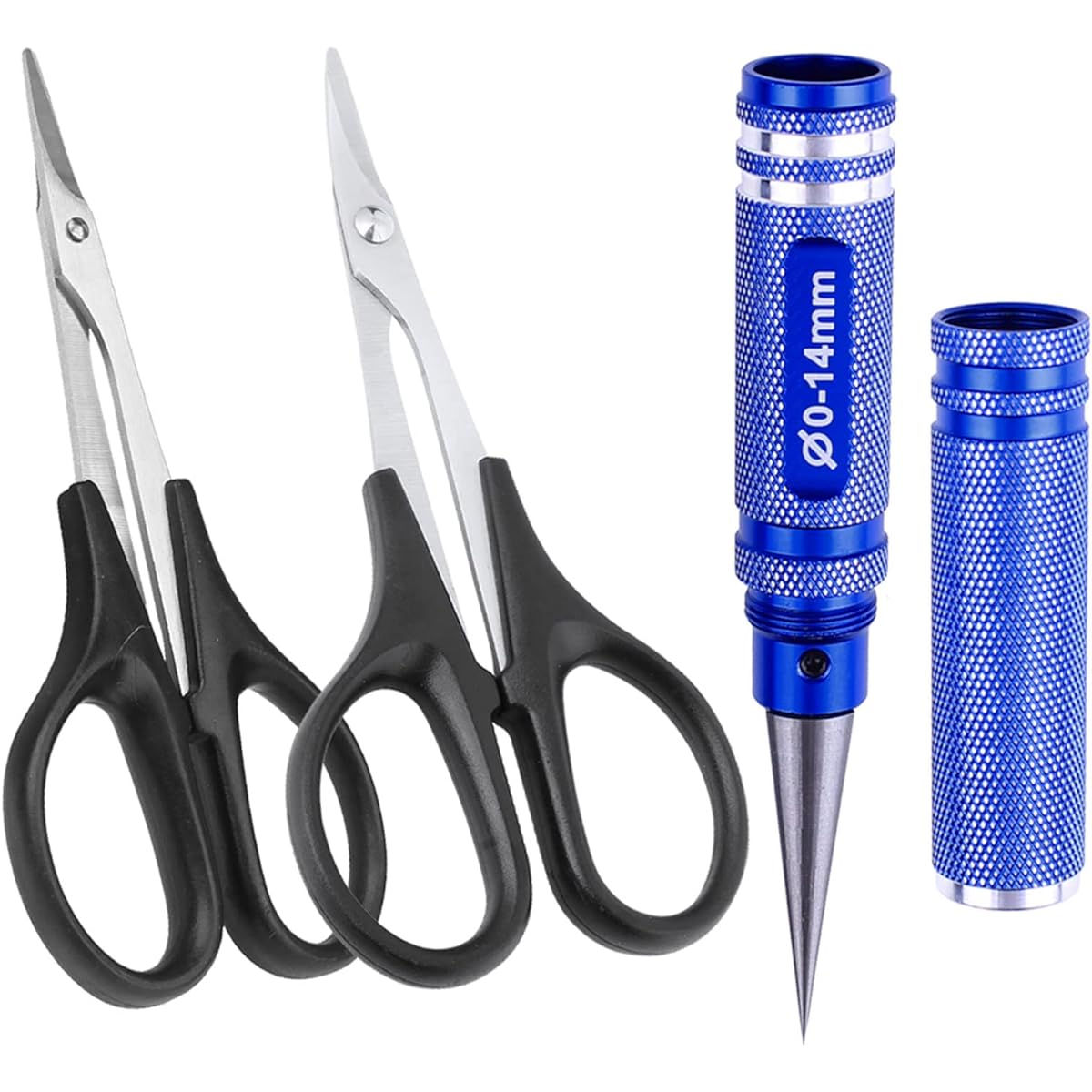 CrazyHobby RC Body Reamer Curved Scissor & Straight Scissor RC Car Body Mount RC Body Shell Hobby Repair Tools 3-Piece Combo Set (Blue)