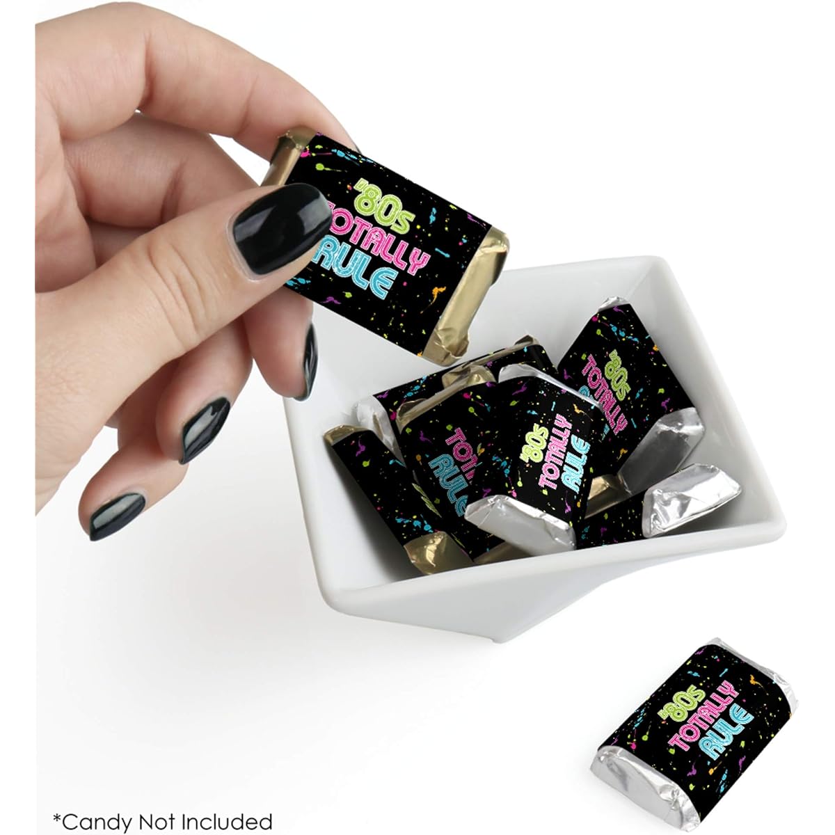 80's Retro - Mini Candy Bar Wrapper Stickers - Total 1980's Party Props - 40 Sheets