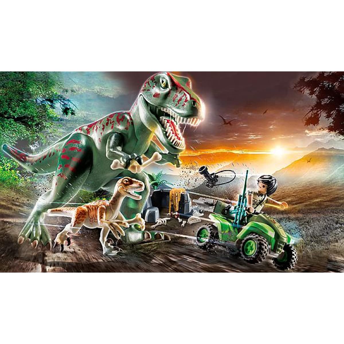 Playmobil 71183 Dinos T-Rex Attack with Raptor and Quad, Toy for Children Ages 4+