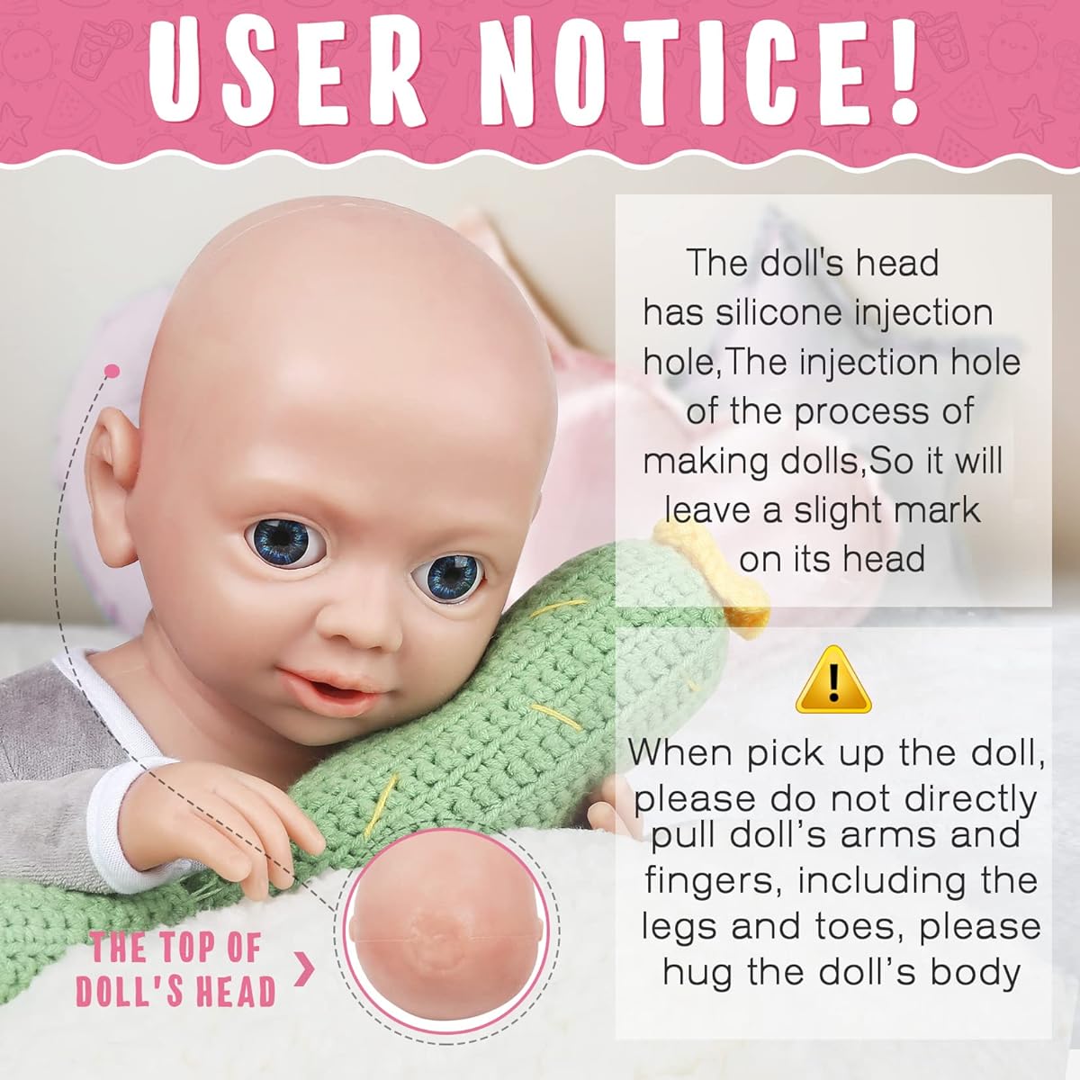 Vollence 19 Inch Eyes Open Full Silicone Baby Doll Not Vinyl Doll Can Take Pacifier Silicone Doll Full Silicone Baby - Boy