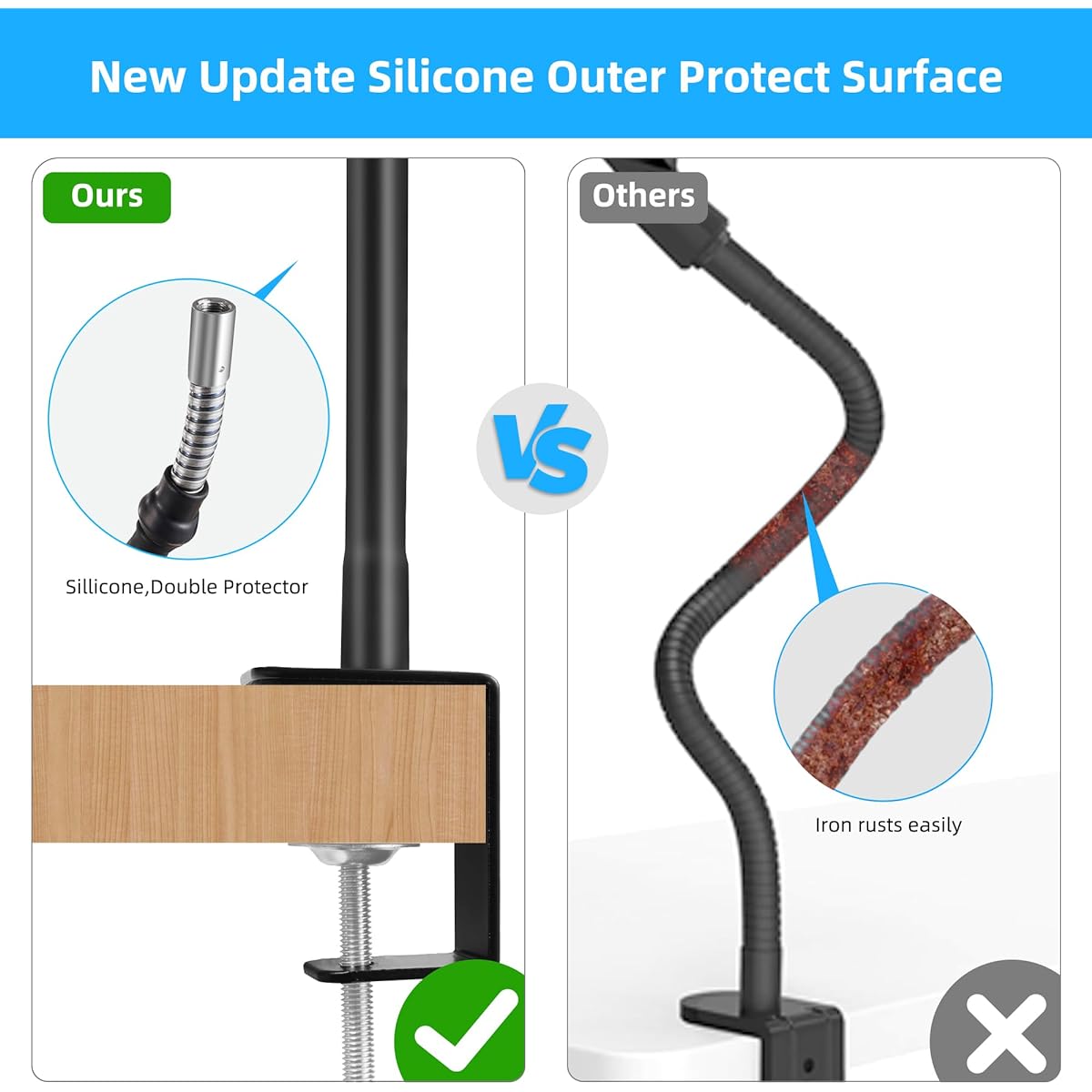 Prizmora Microphone Arm Stand Long Sturdy Gooseneck Microphone Stand Adjustable Microphone Arm Stand Microphone Holder Flexible STIFF Microphone Stand Black Compact Microphone Arm Desk Travel