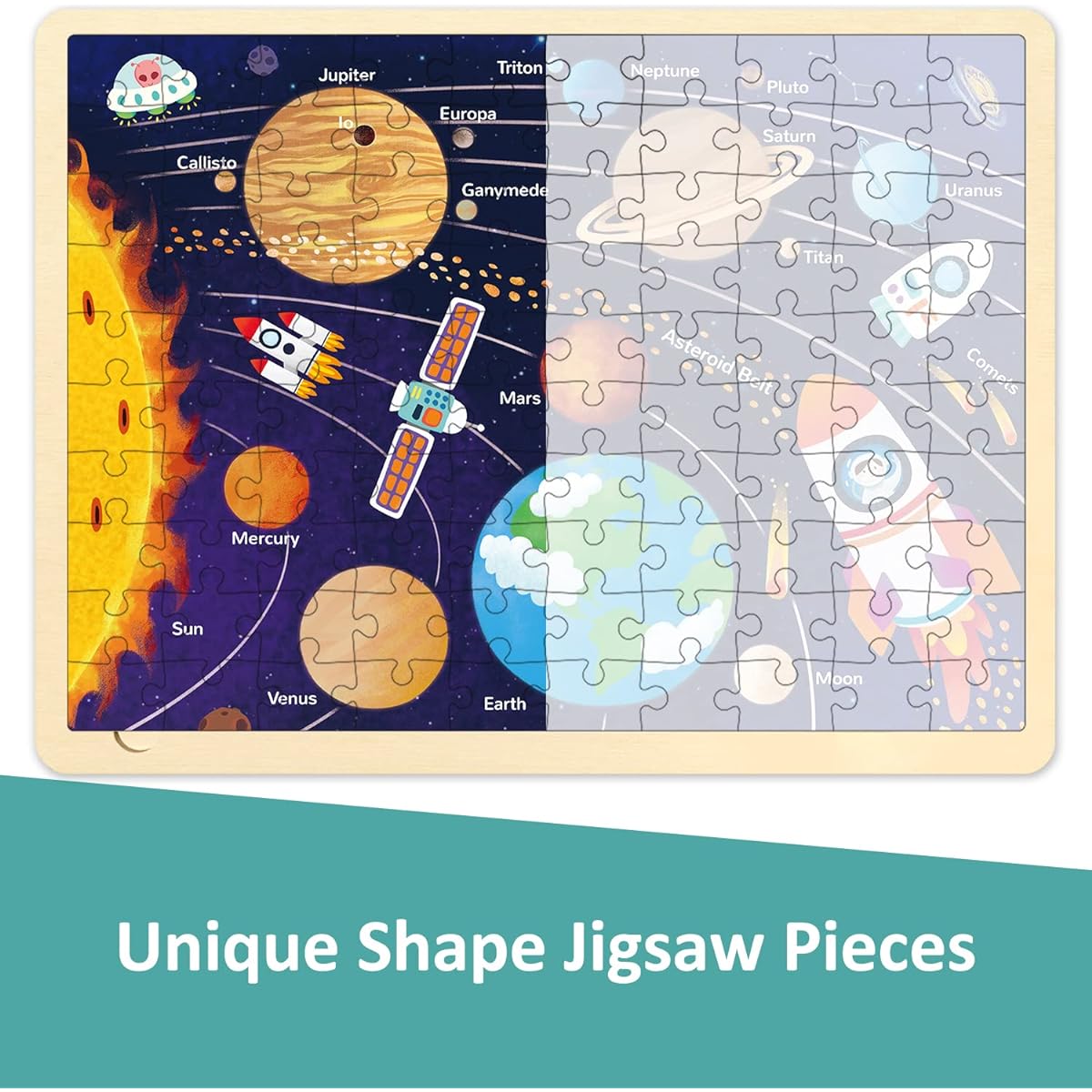 MoinKidz Solar System Wooden Puzzle for 3-5 Years Kids Space Puzzle 100 Piece Puzzle 4-6-8-10 Years Unique Puzzle Pieces Preschool Toddler Jigsaw Puzzle with Puzzle Tray