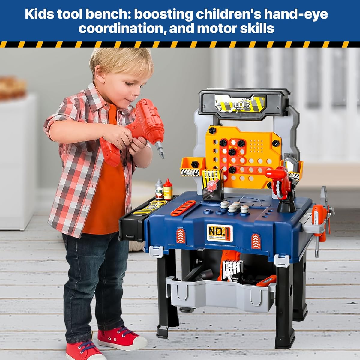 Tool Bench for Kids with Electric Toy Drill and Realistic Tools, Kids Tool Set for 3-5 Years Old Kids, Pretend Tool Toys for Boys and Girls