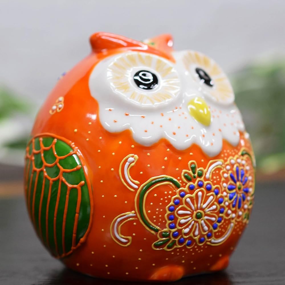 Owl Figurine Kutani Ware Owl Red Yellow Sheng 60th Birthday Celebration Kishou Celebration Present Gift
