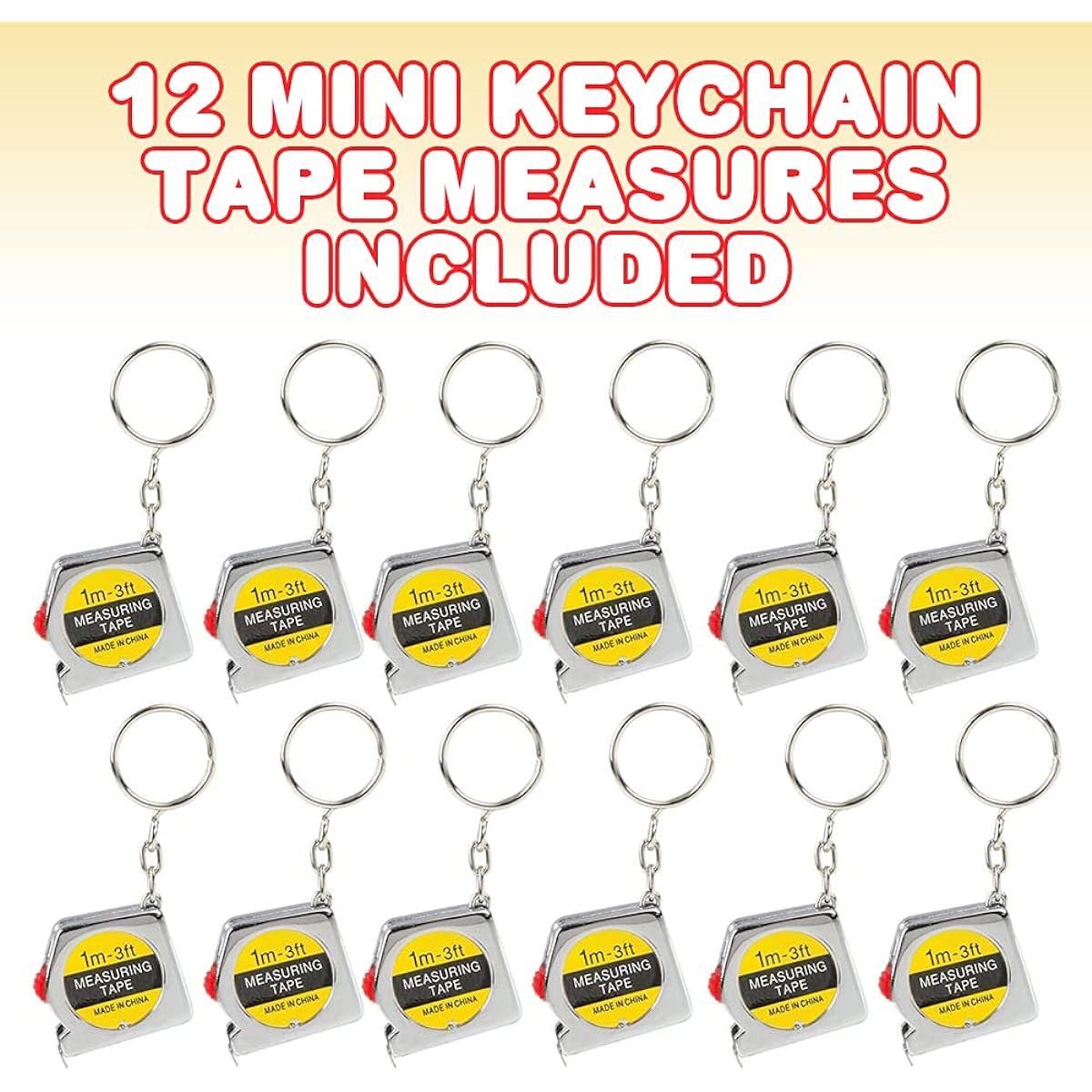 ArtCreativity 1.5" Tape Measure Keychain for Kids - Set of 12 - Functional Mini Tape Measurement with Stable Slide Lock - Birthday Party Favors Goodie Bag Filler Prizes for Boys and Girls